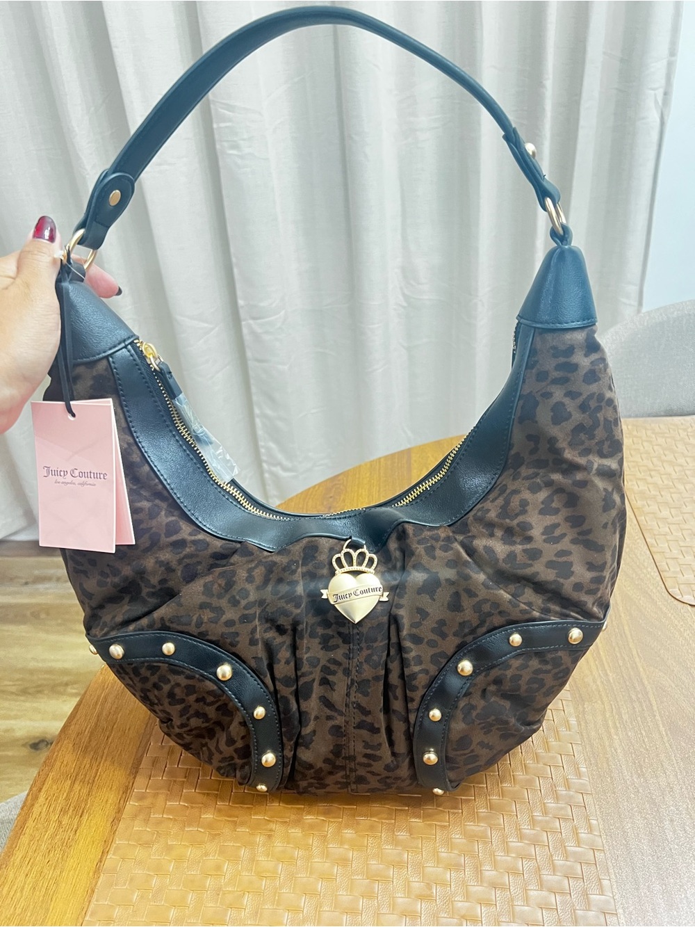 Juicy Couture Brown Leopard Print Hobo with Black Trim